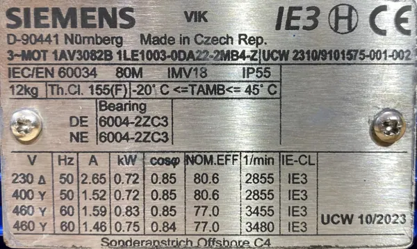 Silnik elektryczny 0,72kW 2855obr. 3fazowy SIEMENS - zdjęcie 2