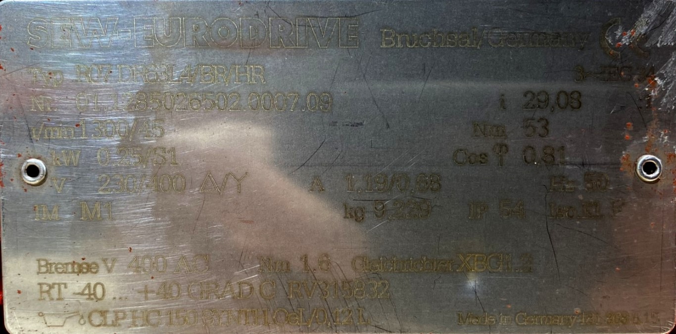 motoreduktor / przekładnia 0,25kW 45obr. 3fazowy HAMULEC SEW (cz) - zdjęcie 2