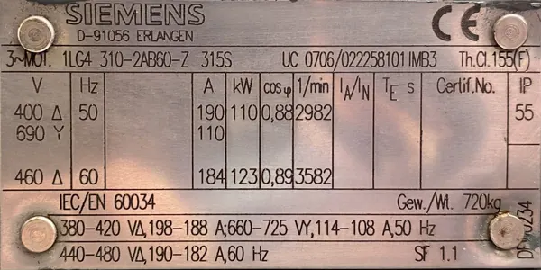 Silnik elektryczny 110kW 2982obr. 3fazowy SIEMENS - zdjęcie 2