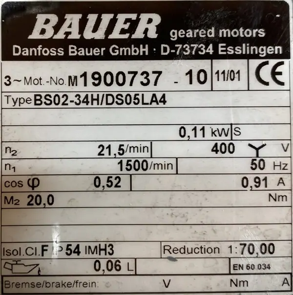 Motoreduktor / przekładnia 0,11kW 21,5obr. 3fazowy BAUER - zdjęcie 2