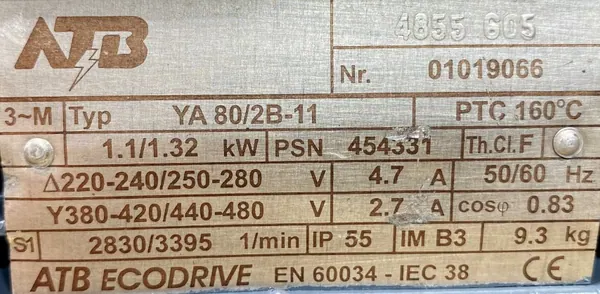 Silnik elektryczny 1,1kW 2830obr. 3fazowy B3 - zdjęcie 2