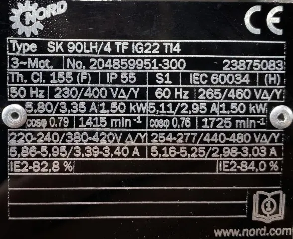 Silnik elektryczny 1,5kW 1415obr. 3fazowy NORD do reduktora - zdjęcie 2