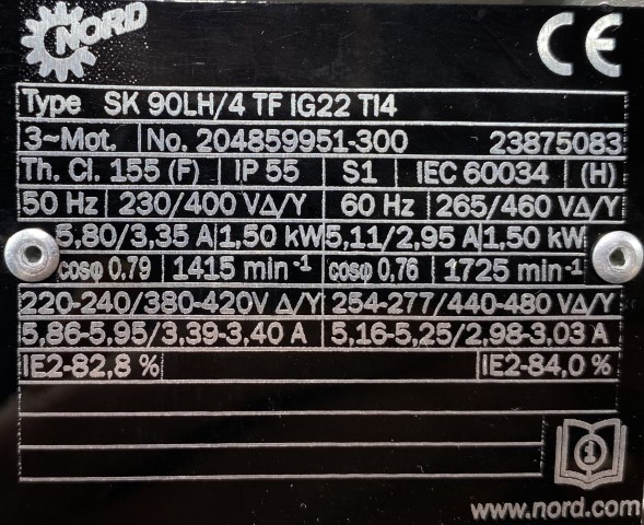 silnik elektryczny 1,5kW 1415obr. 3fazowy NORD do reduktora - zdjęcie 2