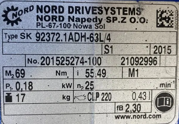Motoreduktor / przekładnia 0,18kW 25obr. 3fazowy NORD - zdjęcie 3