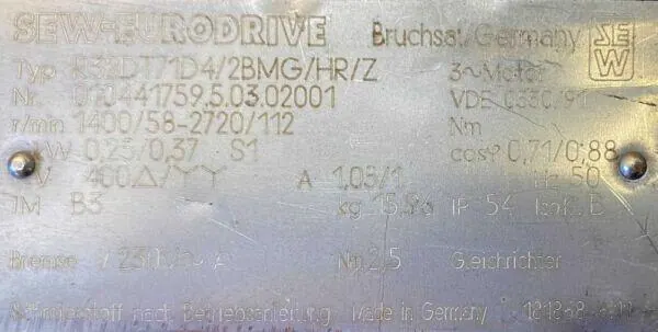 Motoreduktor / przekładnia 0,25/0,37kW 58/112obr. 3fazowy HAMULEC SEW - zdjęcie 2