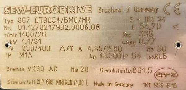 Motoreduktor / przekładnia 1,1kW 26obr. 3fazowy HAMULEC SEW - zdjęcie 2