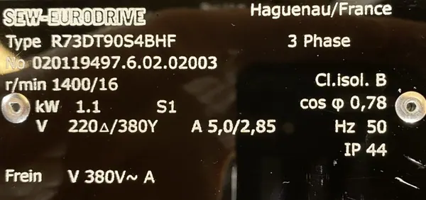 Motoreduktor / przekładnia 1,1kW 16obr. 3fazowy HAMULEC SEW - zdjęcie 2