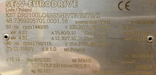 Motoreduktor / przekładnia 4kW 95obr. HAMULEC SEW - zdjęcie 2