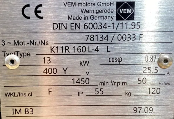 Silnik elektryczny 13kW 1450obr. 3fazowy VEM - zdjęcie 2