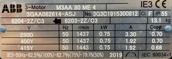 Silnik elektryczny 0,75kW 1437obr. 3fazowy ABB IE3 - zdjęcie 2