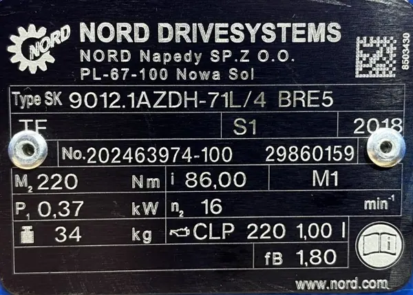Motoreduktor / przekładnia 0,37kW 16obr. 3fazowy HAMULEC NORD - zdjęcie 3