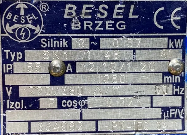 Silnik elektryczny 0,37kW 1380obr. 3fazowy BESEL - zdjęcie 2