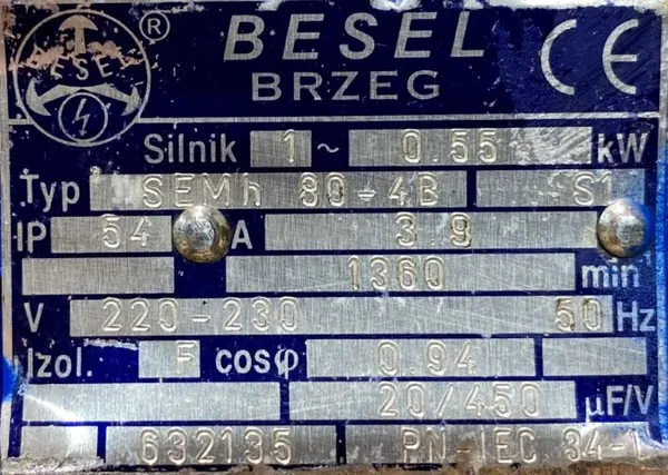 Silnik elektryczny 0,55kW 1360obr. 1fazowy 230V BESEL - zdjęcie 2