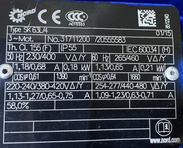 Motoreduktor / przekładnia 0,18kW 25obr. 3fazowy NORD - zdjęcie 2