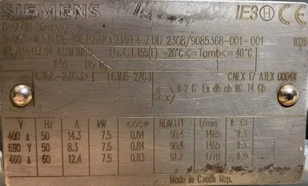 Silnik elektryczny 7,5kW 1465obr. 3fazowy SIEMENS Ex IE3 - zdjęcie 2