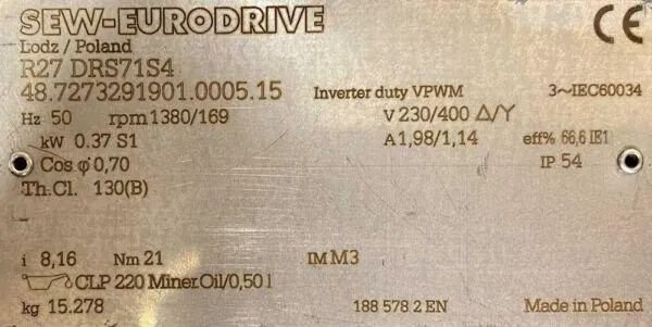Motoreduktor / przekładnia 0,37kW 169obr. 3fazowy SEW - zdjęcie 2