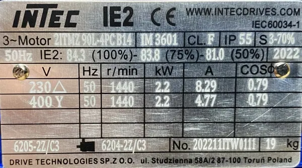 Silnik elektryczny 2,2kW 1440obr. 3fazowy IE2 - zdjęcie 2