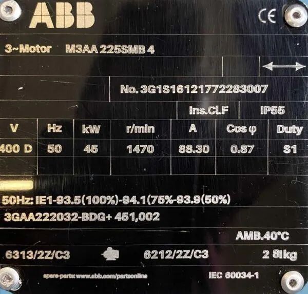 Silnik elektryczny 45kW 1470obr. 3fazowy ABB - zdjęcie 2