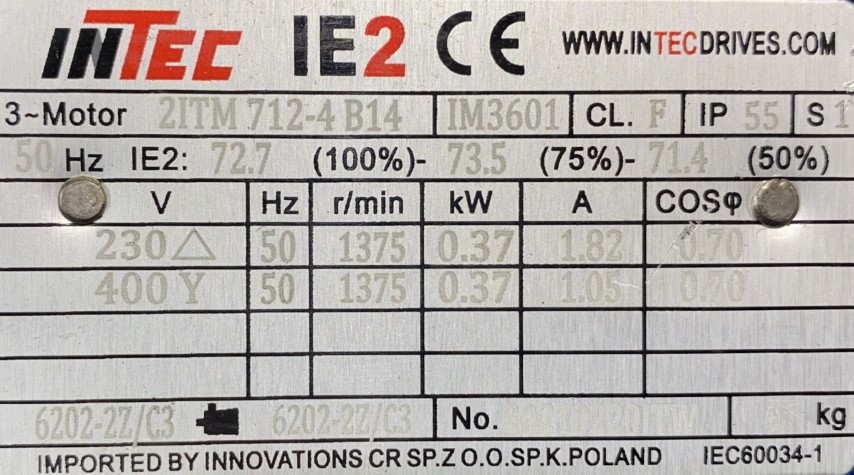 silnik elektryczny 0,37kW 1375obr. 3fazowy IE2 - zdjęcie 2