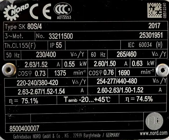 Silnik elektryczny 0,55kW 1375obr. 3fazowy NORD do reduktora - zdjęcie 2