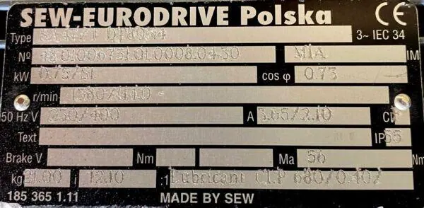 Motoreduktor / przekładnia 0,75kW 114obr. 3fazowy SEW - zdjęcie 2