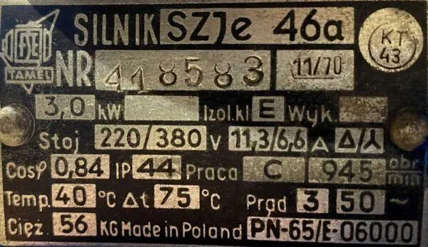 Silnik elektryczny 3kW 945obr. 3fazowy Tamel SZJe 46a - zdjęcie 2