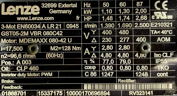 Motoreduktor / przekładnia 1,1kW 79,4obr. 3fazowy Lenze - zdjęcie 2