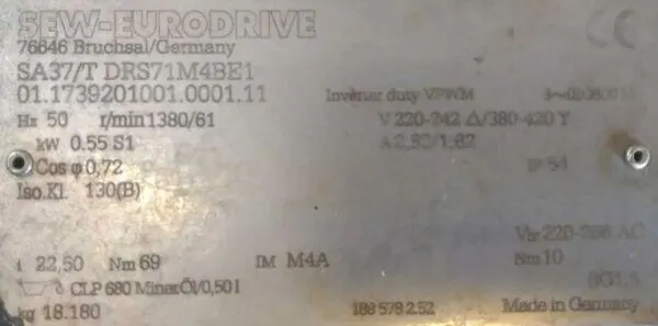 Motoreduktor / przekładnia 0,55kW 61obr. 3fazowy HAMULEC SEW - zdjęcie 2