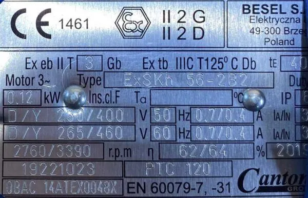 Silnik elektryczny 0,12kW 2760obr. 3fazowy Ex BESEL - zdjęcie 2