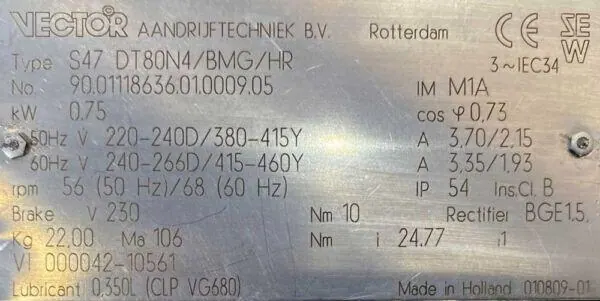 Motoreduktor / przekładnia 0,75kW 56obr. 3fazowy HAMULEC SEW - zdjęcie 2