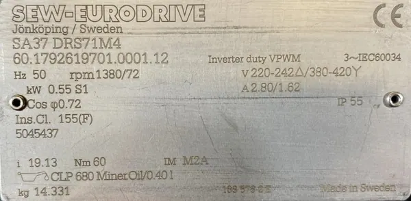 Motoreduktor / przekładnia 0,55kW 72obr. 3fazowy SEW - zdjęcie 2