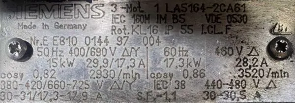 Silnik elektryczny 15kW 2930obr. 3fazowy SIEMENS - zdjęcie 2