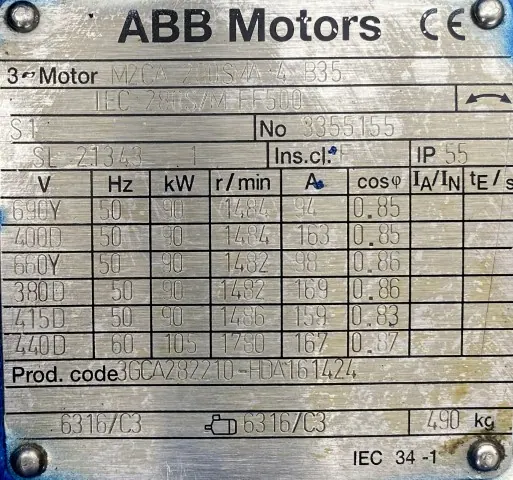 Silnik elektryczny 90kW 1484obr. 3fazowy ABB - zdjęcie 2
