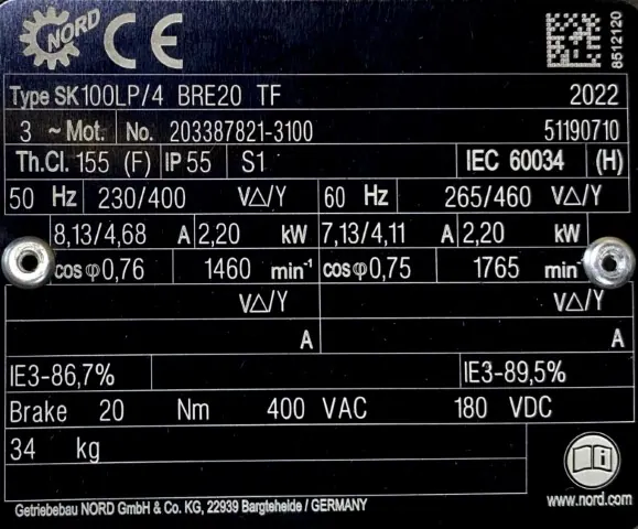 Silnik elektryczny 2,2kW 1460obr 3fazowy HAMULEC NORD IE3 do reduktora - zdjęcie 2