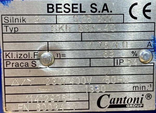 Silnik elektryczny 0,25kW 1380obr. 3fazowy BESEL 63B5 - zdjęcie 2