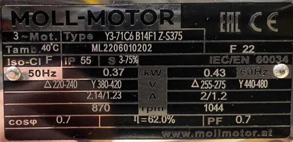 Motoreduktor / przekładnia 0,37kW 116obr. 3fazowy - zdjęcie 2