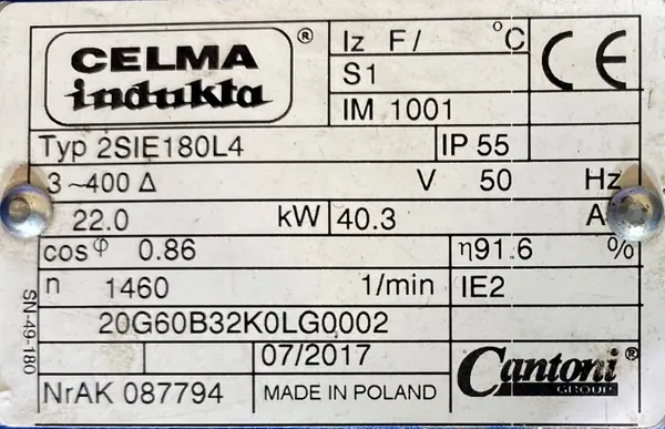 Silnik elektryczny 22kW 1460obr. 3fazowy INDUKTA IE2 - zdjęcie 2