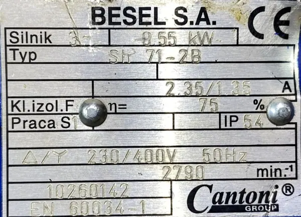 Silnik elektryczny 0,55kW 2790obr. 3fazowy BESEL B14 - zdjęcie 2