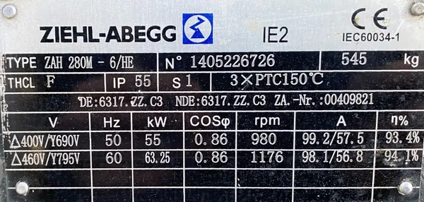 Silnik elektryczny 55kW 980obr. 3fazowy IE2 - zdjęcie 2
