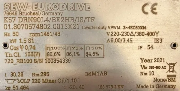 Motoreduktor / przekładnia 1,5kW 48obr. HAMULEC SEW (wał) - zdjęcie 3