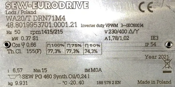 Motoreduktor / przekładnia 0,37kW 215obr. 3fazowy SEW - zdjęcie 2