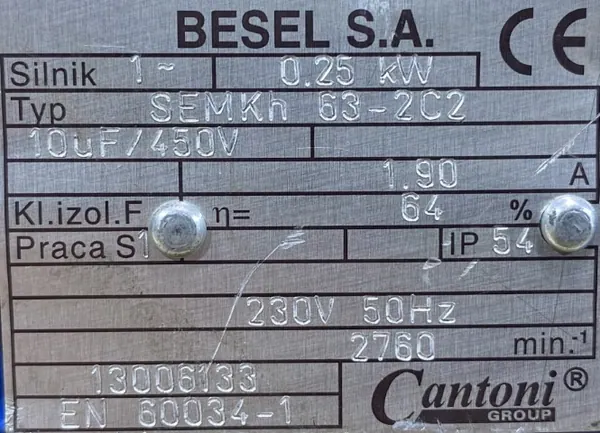 Silnik elektryczny 0,25kW 2760obr. 1fazowy 230V BESEL - zdjęcie 2