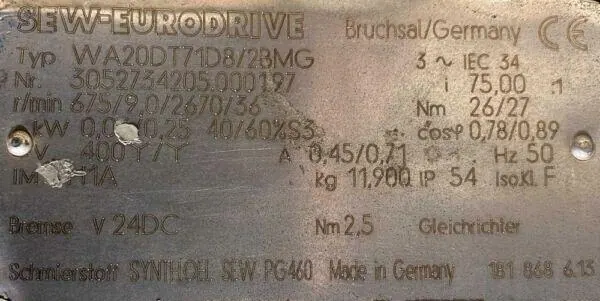 Motoreduktor / przekładnia 0,25/0,06kW 36/9obr. 3fazowy HAMULEC SEW - zdjęcie 2