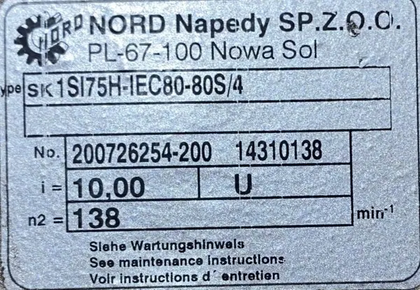 Motoreduktor / przekładnia 1,1kW 138obr. 1fazowy 230V NORD - zdjęcie 4