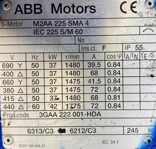 Silnik elektryczny 37kW 1480obr. 3fazowy ABB - zdjęcie 2