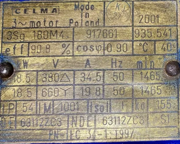 Silnik elektryczny 18,5kW 1465obr. 3fazowy CELMA - zdjęcie 2