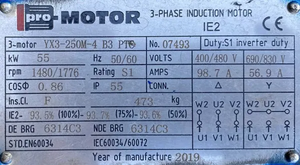 Silnik elektryczny 55kW 1480obr. 3fazowy IE2 - zdjęcie 2