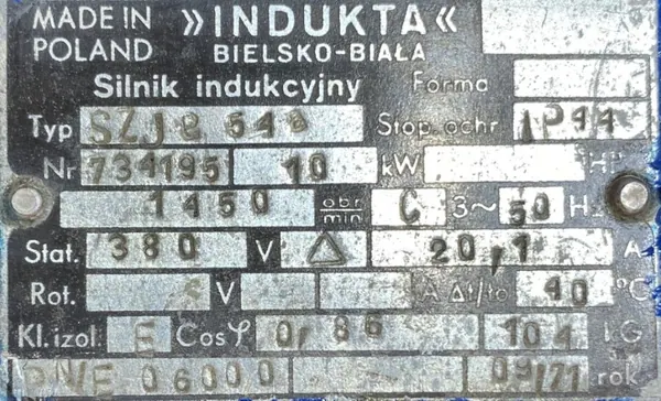 Silnik elektryczny 10kW 1450obr. 3fazowy INDUKTA SZJe 54a - zdjęcie 3