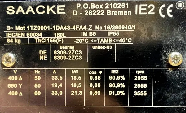 Silnik elektryczny 18,5kW 2955obr. 3fazowy IE2 - zdjęcie 2