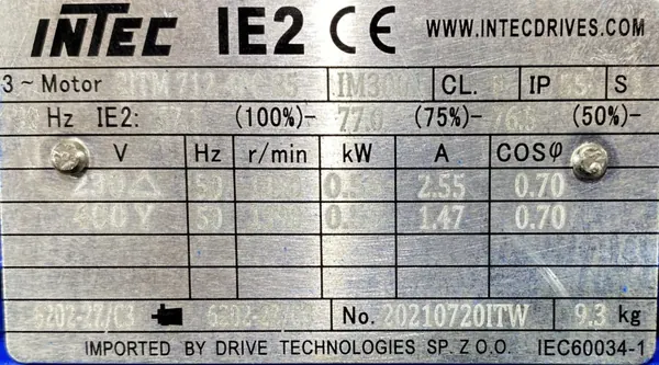 Silnik elektryczny 0,55kW 1390obr. 3fazowy IE2 - zdjęcie 2